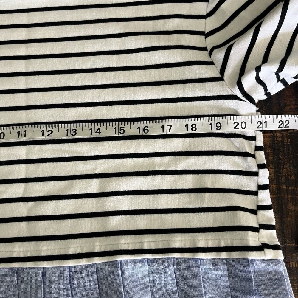 Anthropologie Deletta Boxy Striped Peplum Cream Blue Blouse Large 213 - Picture 5 of 6